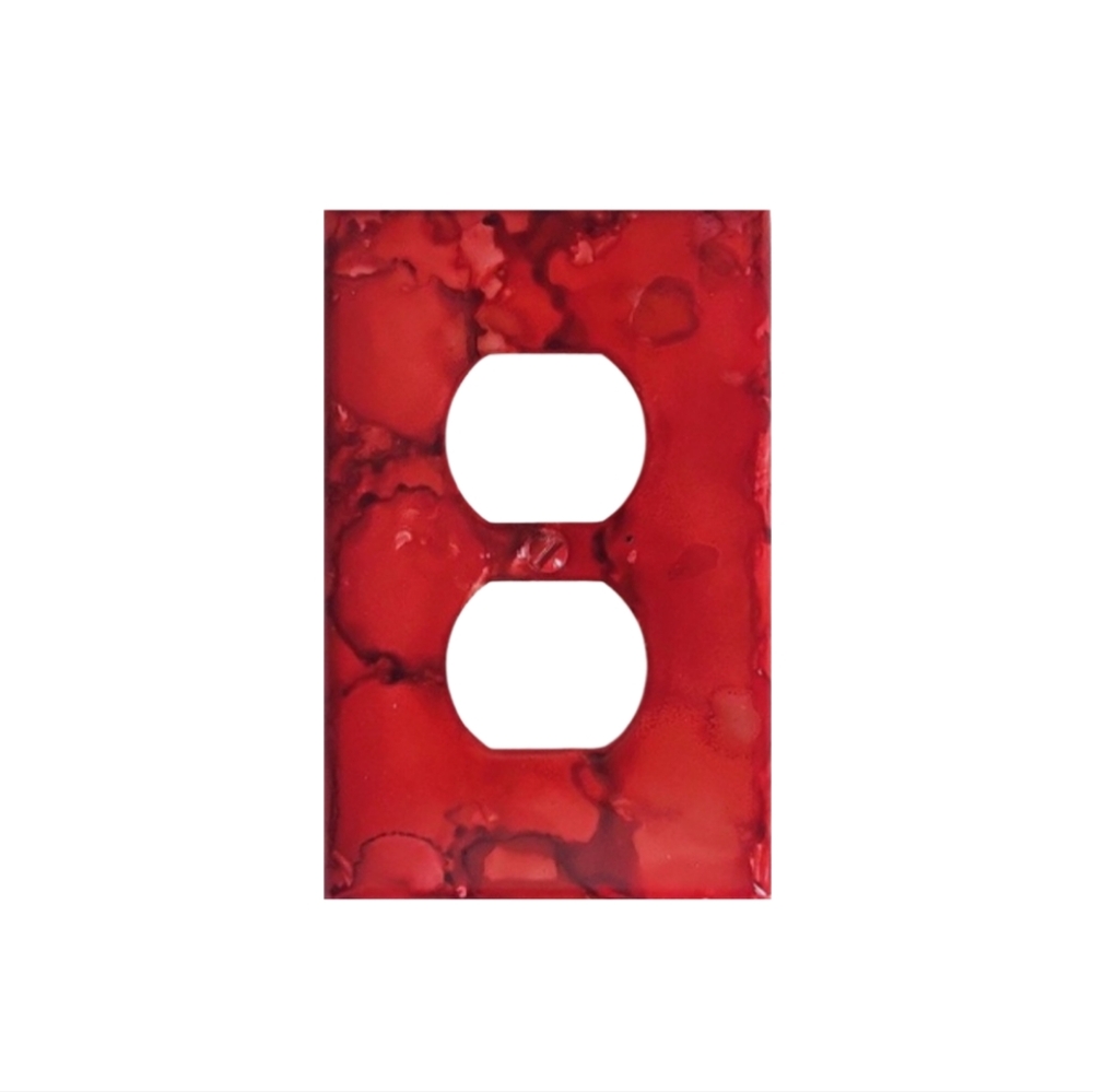 Hand Crafted Red Abstract Design Duplex Outlet Wall Plate - Picture 2 of 2
